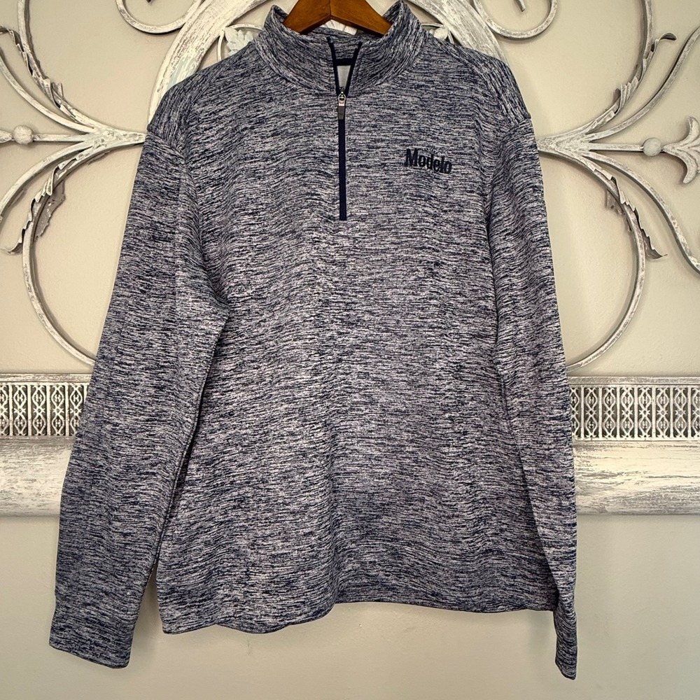 Sport-Tek Mens Modelo‎ Quarter Zip Pullover Navy Heather Space Dye Large EUC